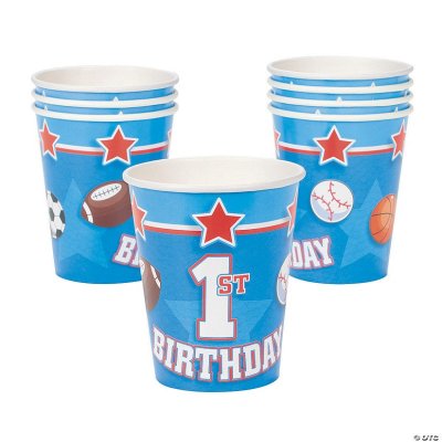 BDAY CAN/BALL CUPS 8CT